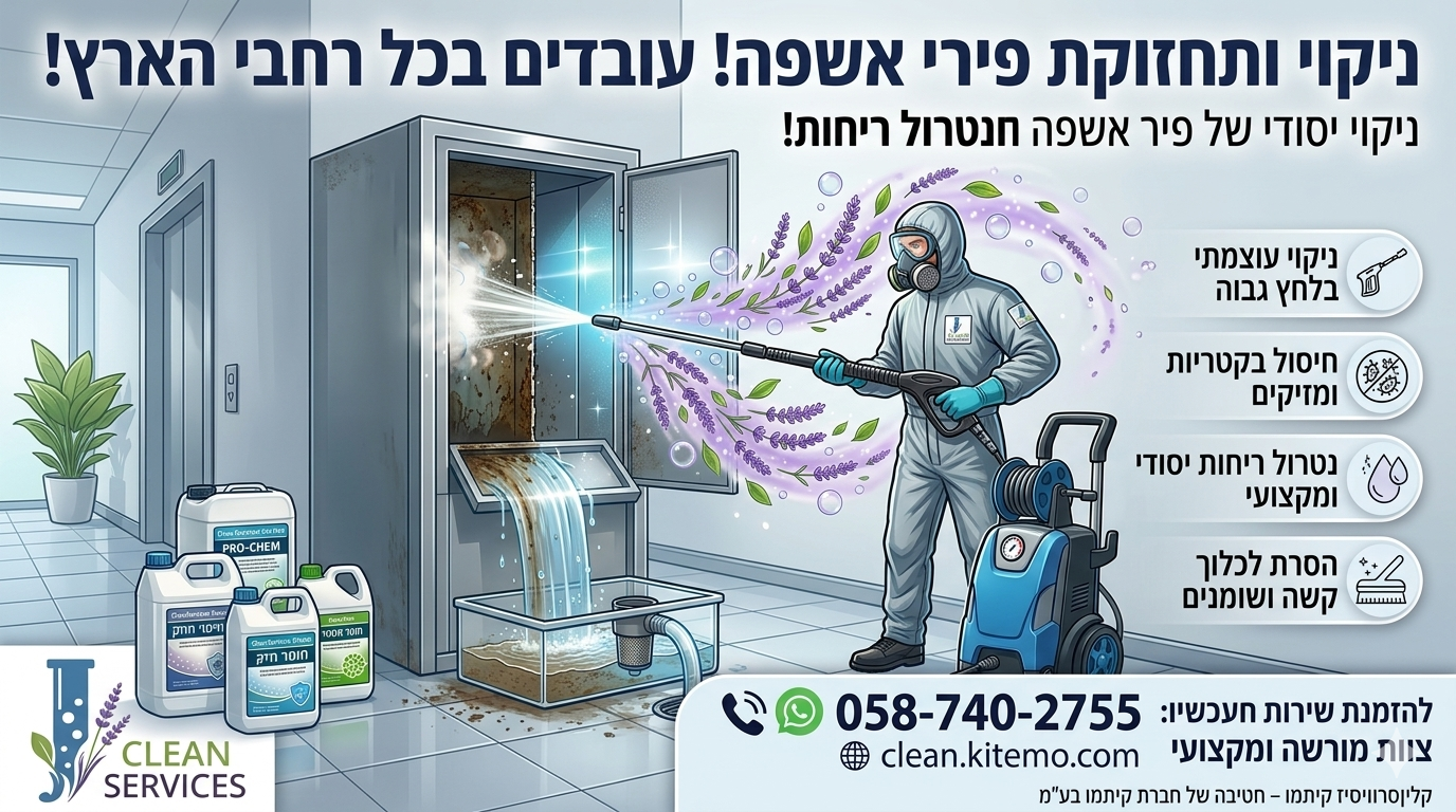 ניקוי שוט אשפה בלחץ גבוה עם נטרול ריחות, חיטוי מקצועי ותיעוד לפני ואחרי